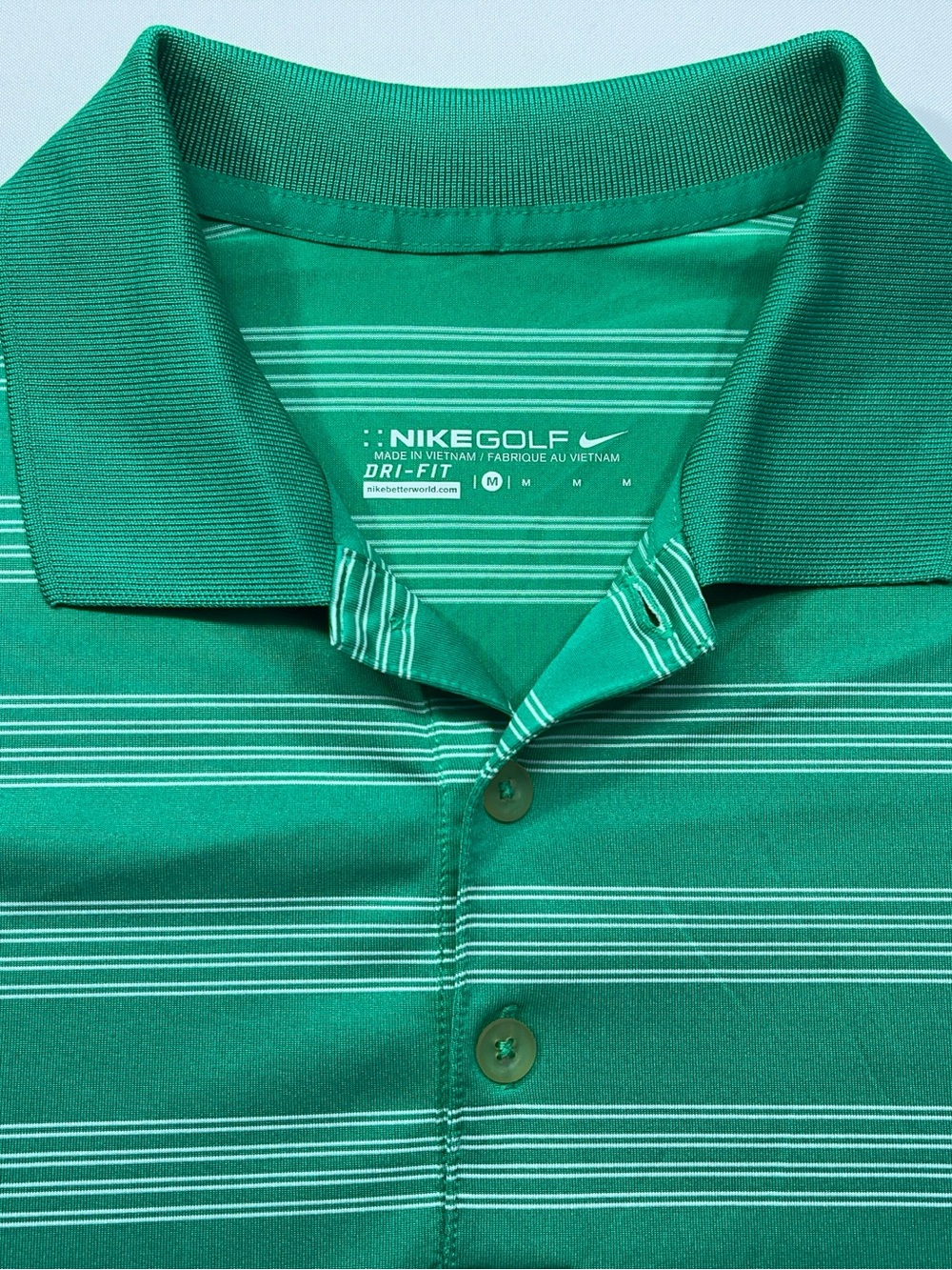 Nike Golf Polo Shirt Mens Size Medium Green Striped Polyester